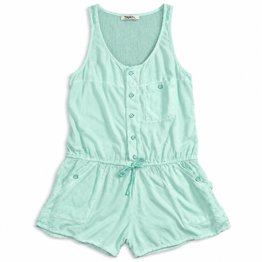 Aritzia TNA Womens Size S Mint Blue Sleeveless Romper Drawstring Utility Casual